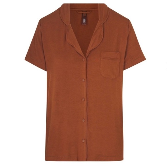 SKIMS Soft Lounge Short Sleeve Sleep Shirt in Copper - Picture 1 of 5